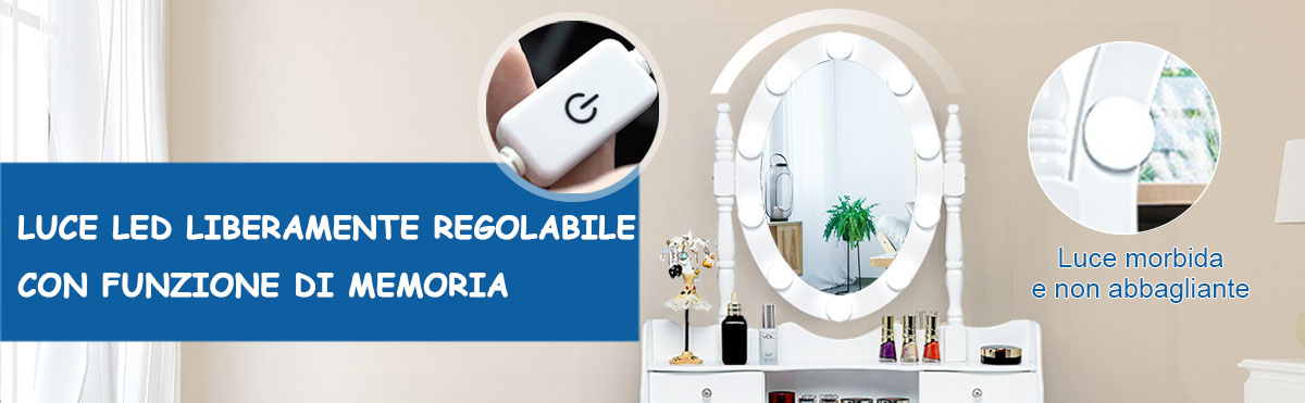 Gurexl Toeletta con Luci e Specchio Pieghevole,3 in 1 Tavolo da Toeletta con 4 Scomparti,Modello D'onda Vanity con Sensore Del Corpo Umano,per Camera da Letto,Stanza Della Ragazza,Bianco Wave