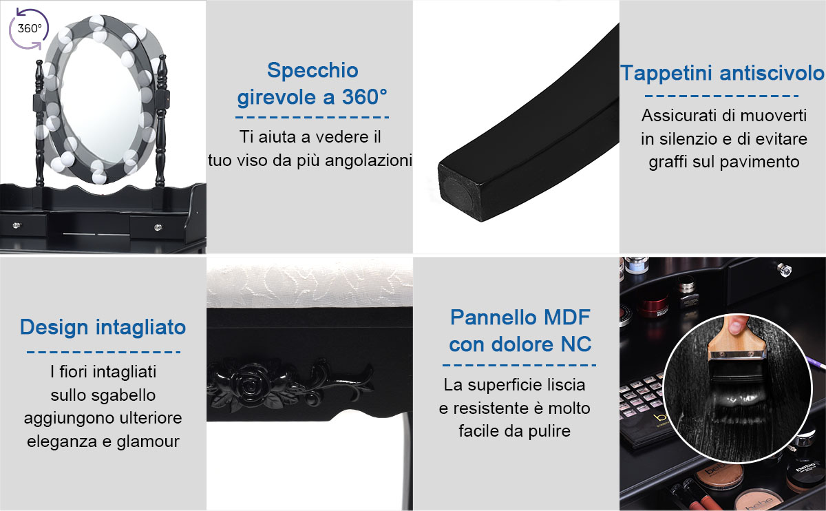 Gurexl Tavolo da toeletta con illuminazione LED RGB e