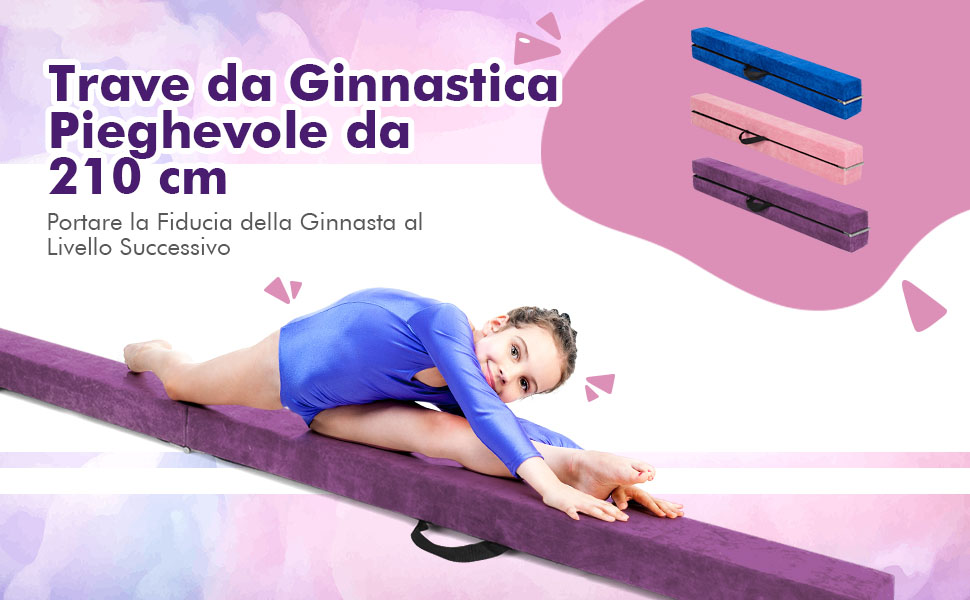 EASYCOMFORT Trave Da Ginnastica Per Allenamento Imbottita In Legno Rosa 240x10x6 5cm