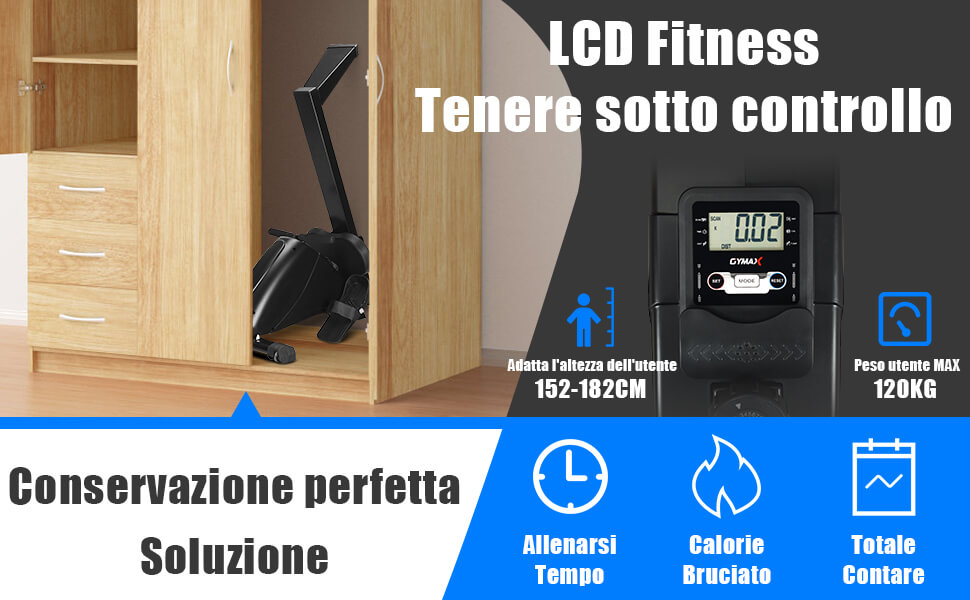 SportPlus Vogatore per uso domestico, Con o senza compatibilità con le app, pieghevole, sistema di frenatura magnetica a bassa rumorosità, 8 livelli di resistenza, massa volanica 8 kg