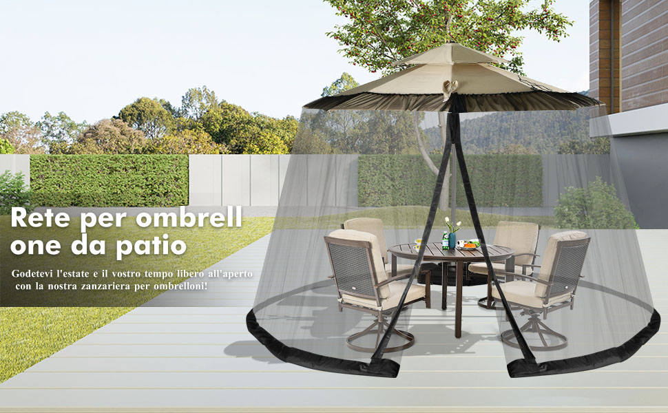 COSTWAY Zanzariera Per Ombrellone Da Esterno 12,5 X 2,3 M – Rete Antizanzare Con Porte A Cerniera E Base Riempibile – Adatta Per Ombrelli 2,5-3 M – Beige