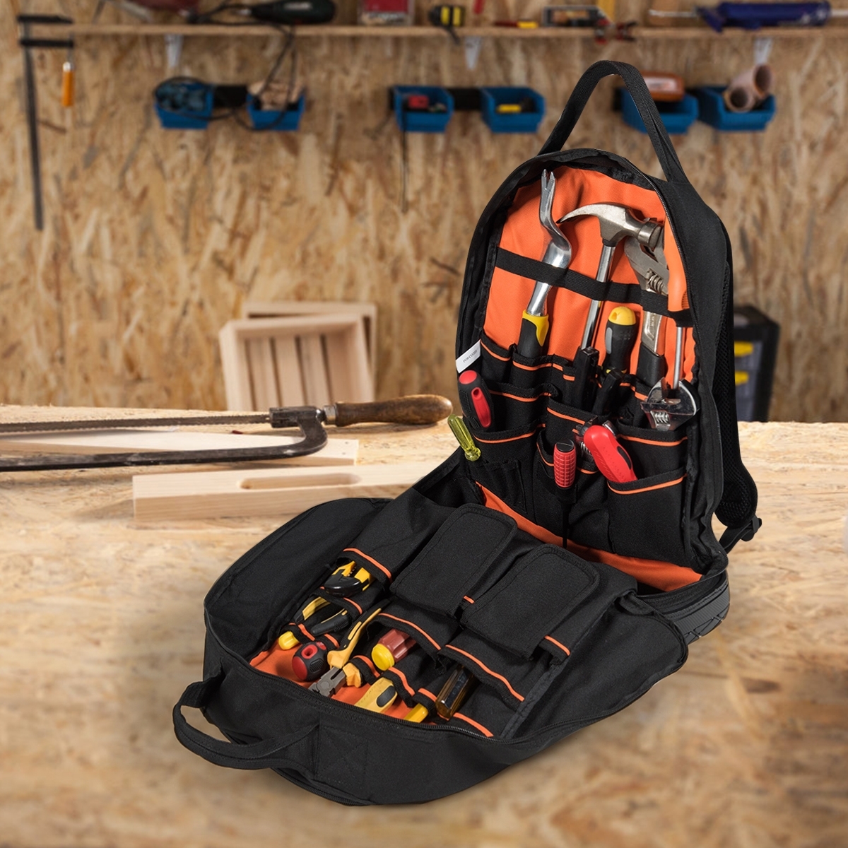 Costway Zaino porta attrezzi con 33 tasche borsa Portautensili per attrezzi  per imprenditori, elettricisti, idraulici