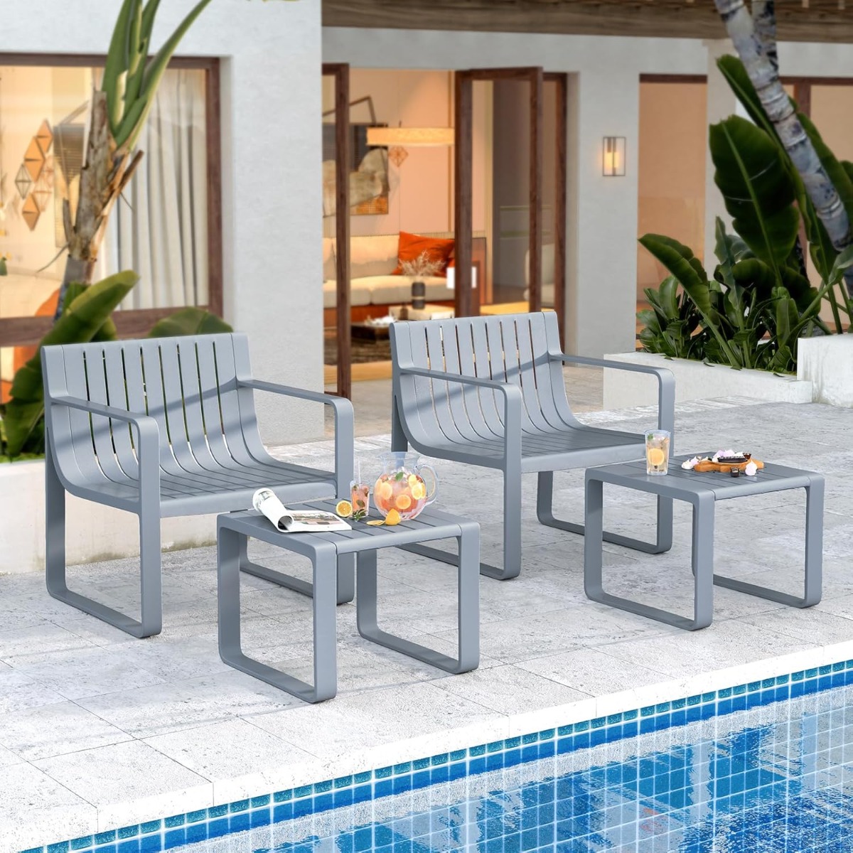 Costway Set di mobili da patio a 2 pezzi da caffè quadrato, Sedia in pp resistente alle intemperie con tavolino Grigio