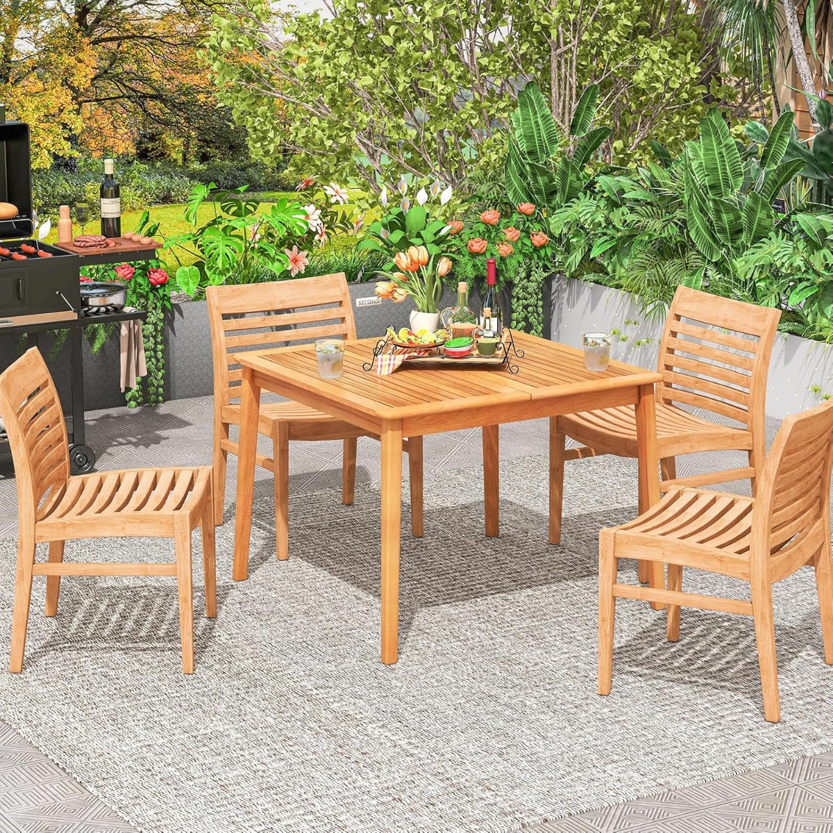 Costway Tavolo da pranzo esterno in legno di acacia per 4 persone, Tavolo da picnic per patio e giardino Naturale