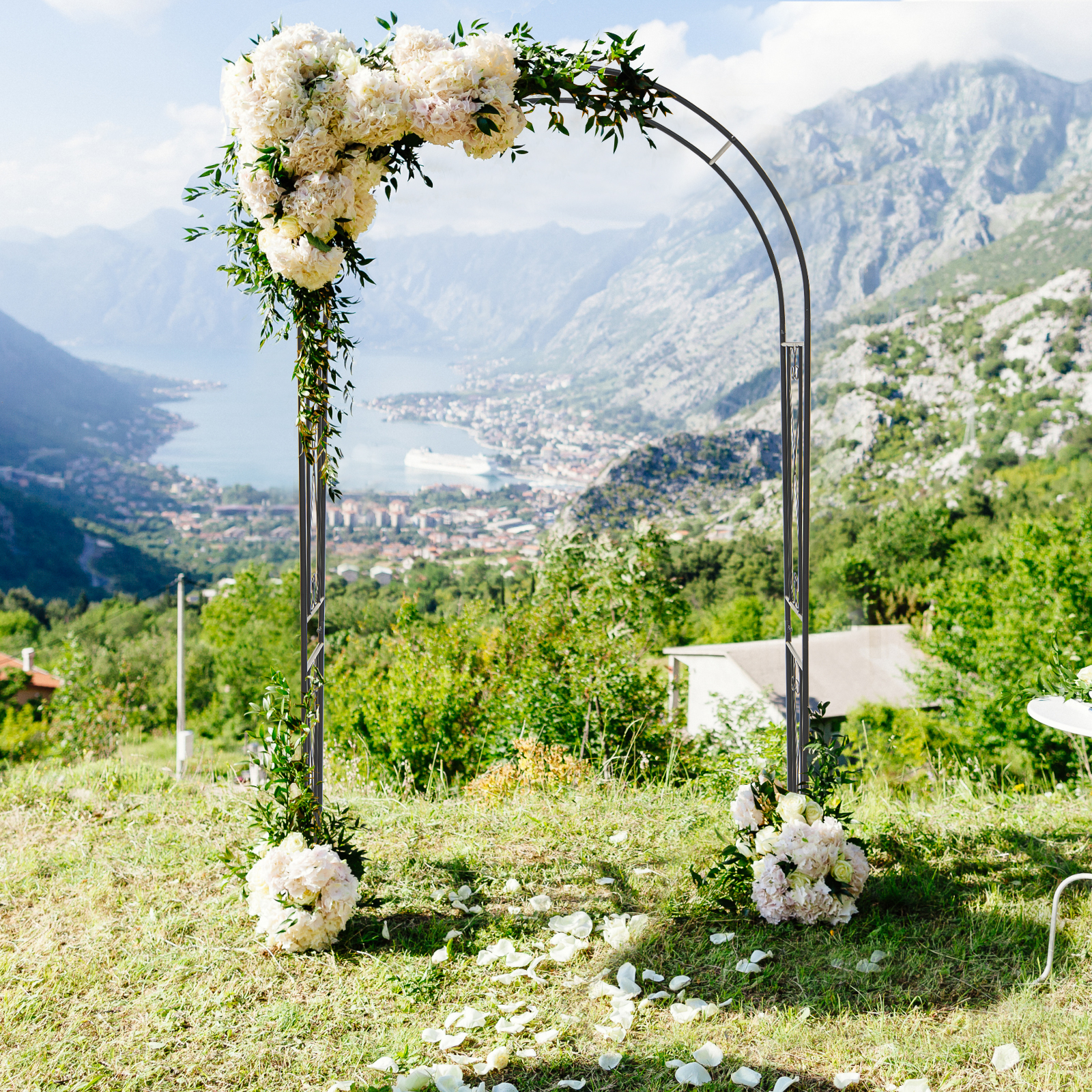 Costway Arco giardino metallo resistente piante rampicanti rose viti grigliato, Arco decorazioni matrimoni feste supporto piante cortile patio 220 cm