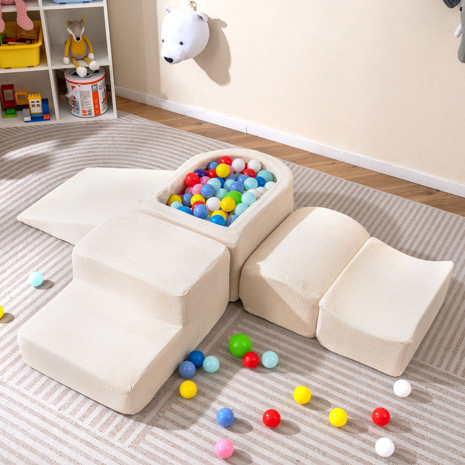 Costway Blocchi arrampicata schiuma bambini set 5 pezzi arrampicata strisciamento piscina palline, Blocchi rivestimenti velluto coste gioco schiuma