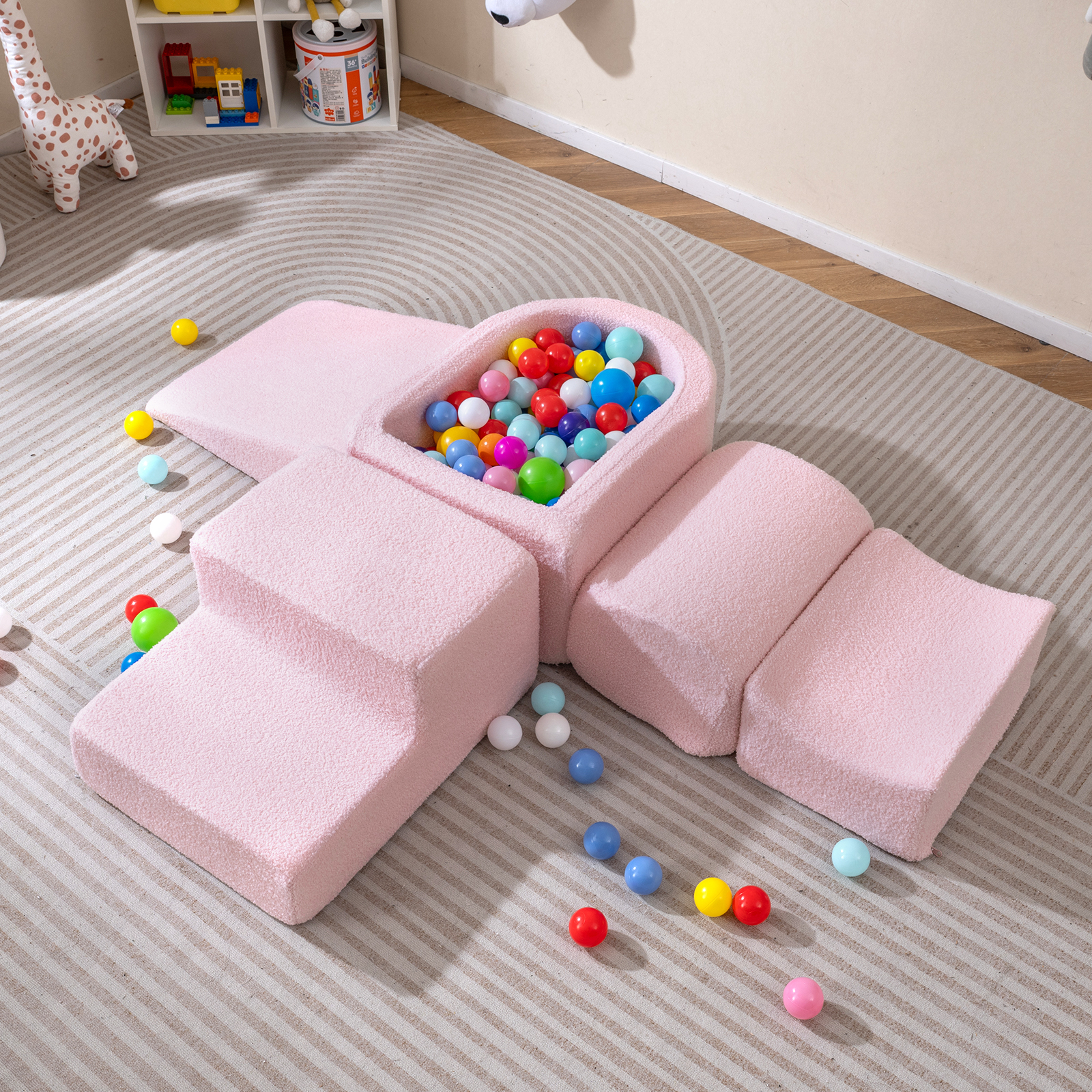 Costway Blocchi schiuma arrampicata bambini set morbido 5 pezzi vasca palline, Blocchi gioco indoor schiuma arrampicata bambini palline non incluse