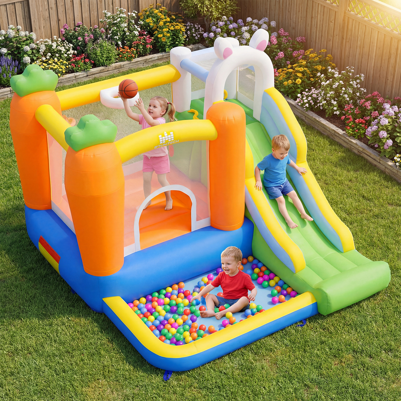 Costway Castello gonfiabile per bambini con soffiatore d'aria da 550W, Casa gonfiabile con pompa ventilatore elettrico