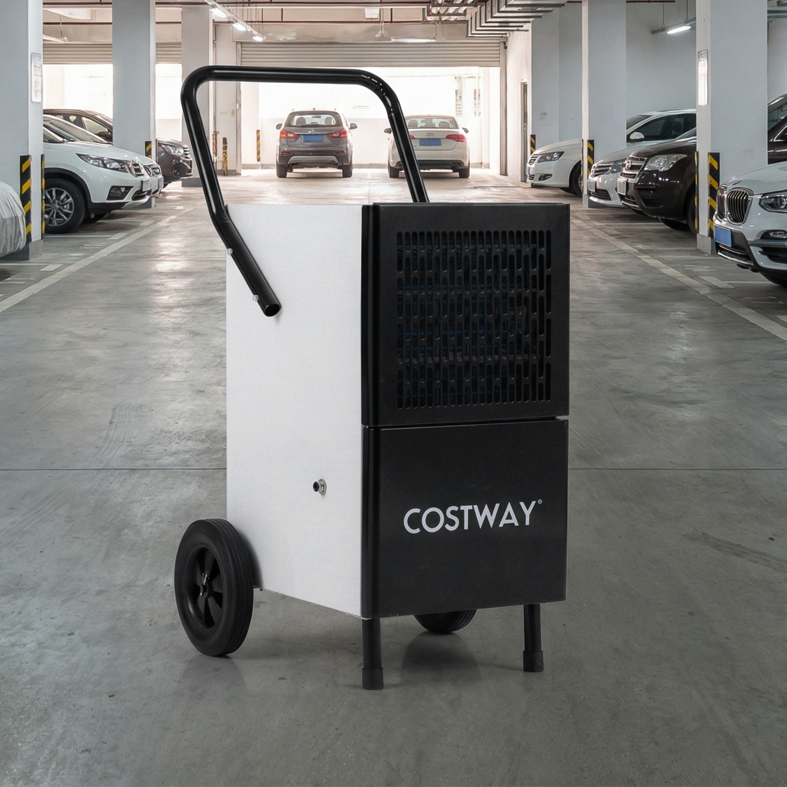 Costway Deumidificatore industriale 189 pinte con pompa integrata, Per spazi grandi fino a 70 m² portatile con ruote e maniglia
