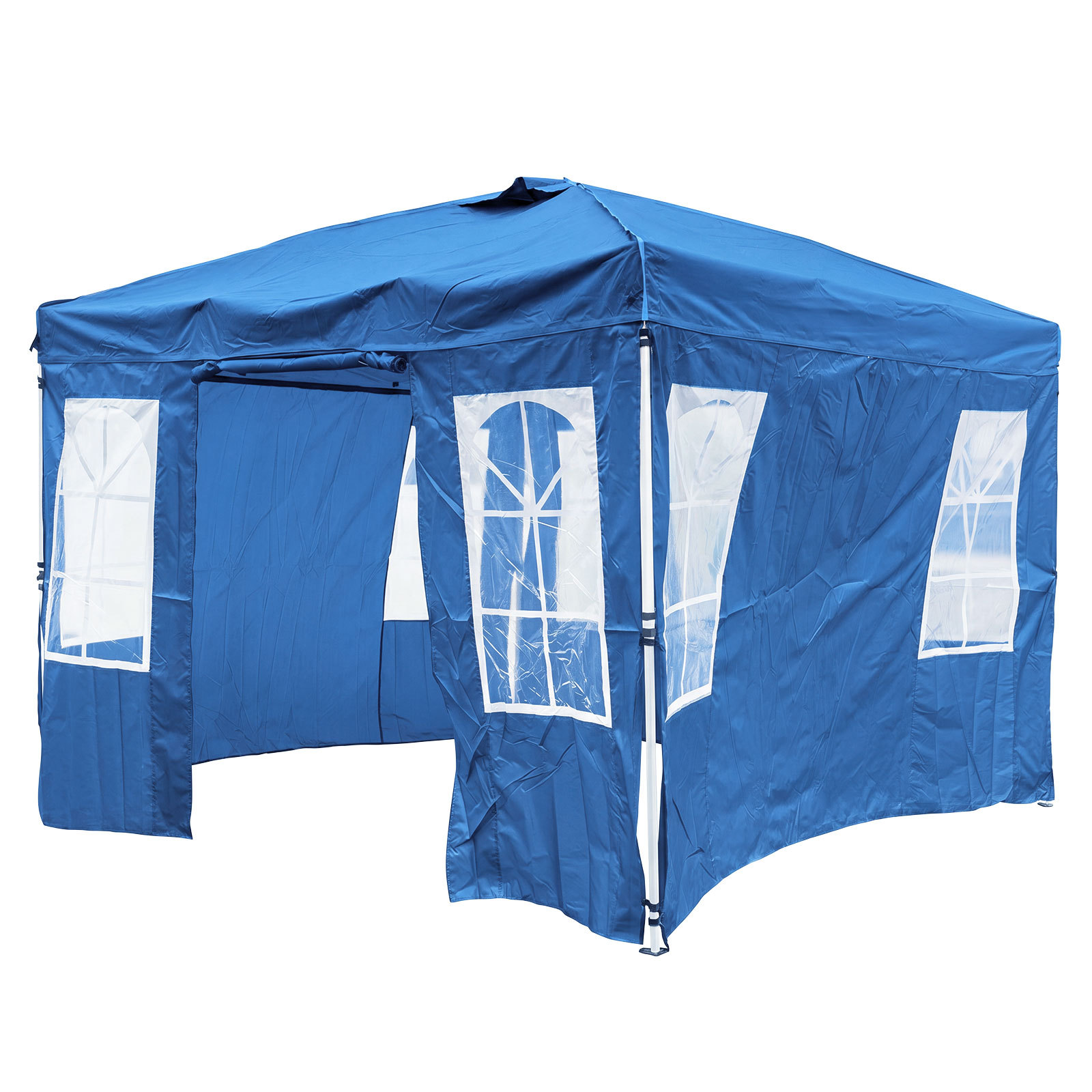 Costway Gazebo da giardino 3 x 3 m con 4 pareti laterali removibili e 8 picchetti, Gazebo pieghevole da esterno struttura in metallo Blu