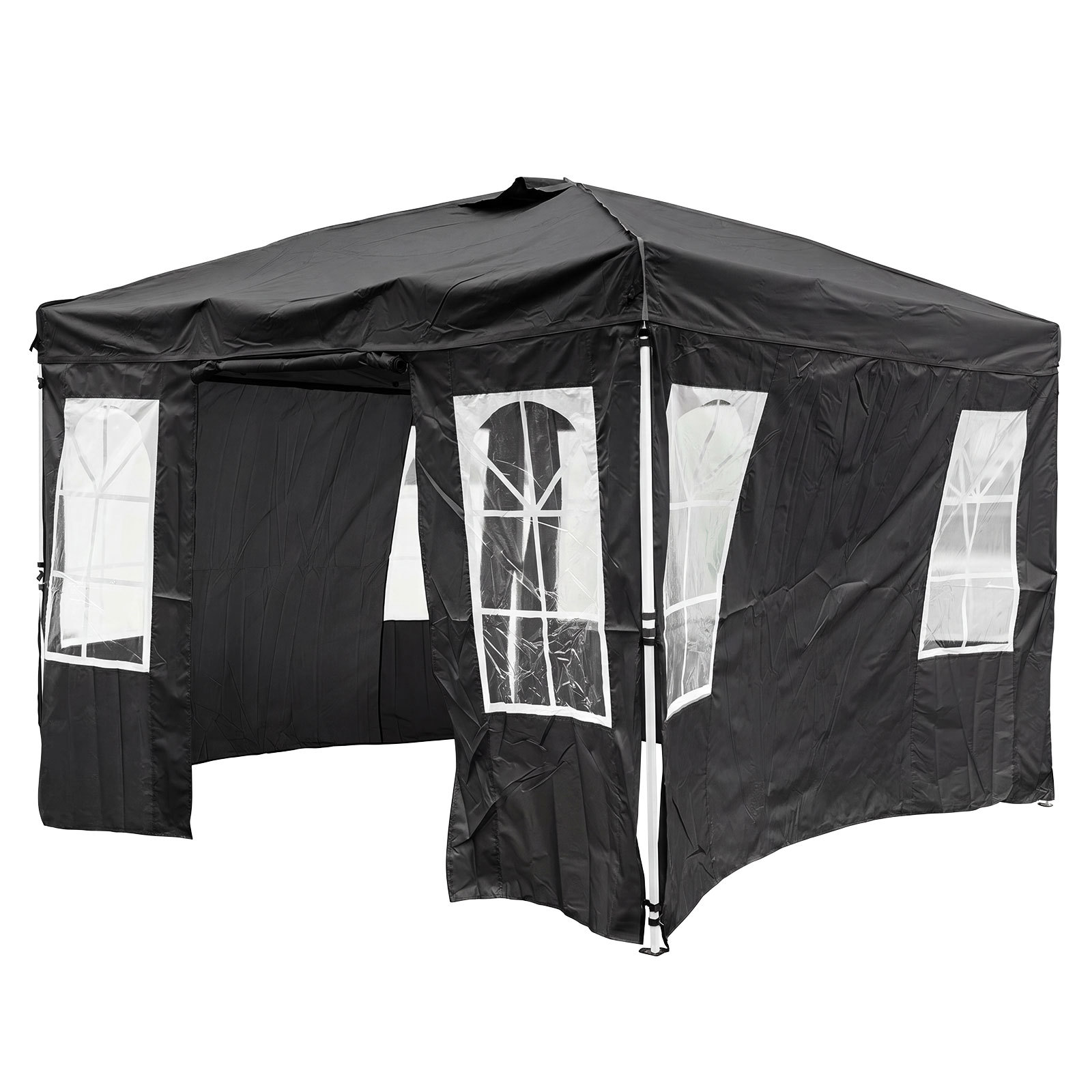 Costway Gazebo da giardino 3 x 3 m con 4 pareti laterali removibili e 8 picchetti, Gazebo pieghevole da esterno struttura in metallo Nero
