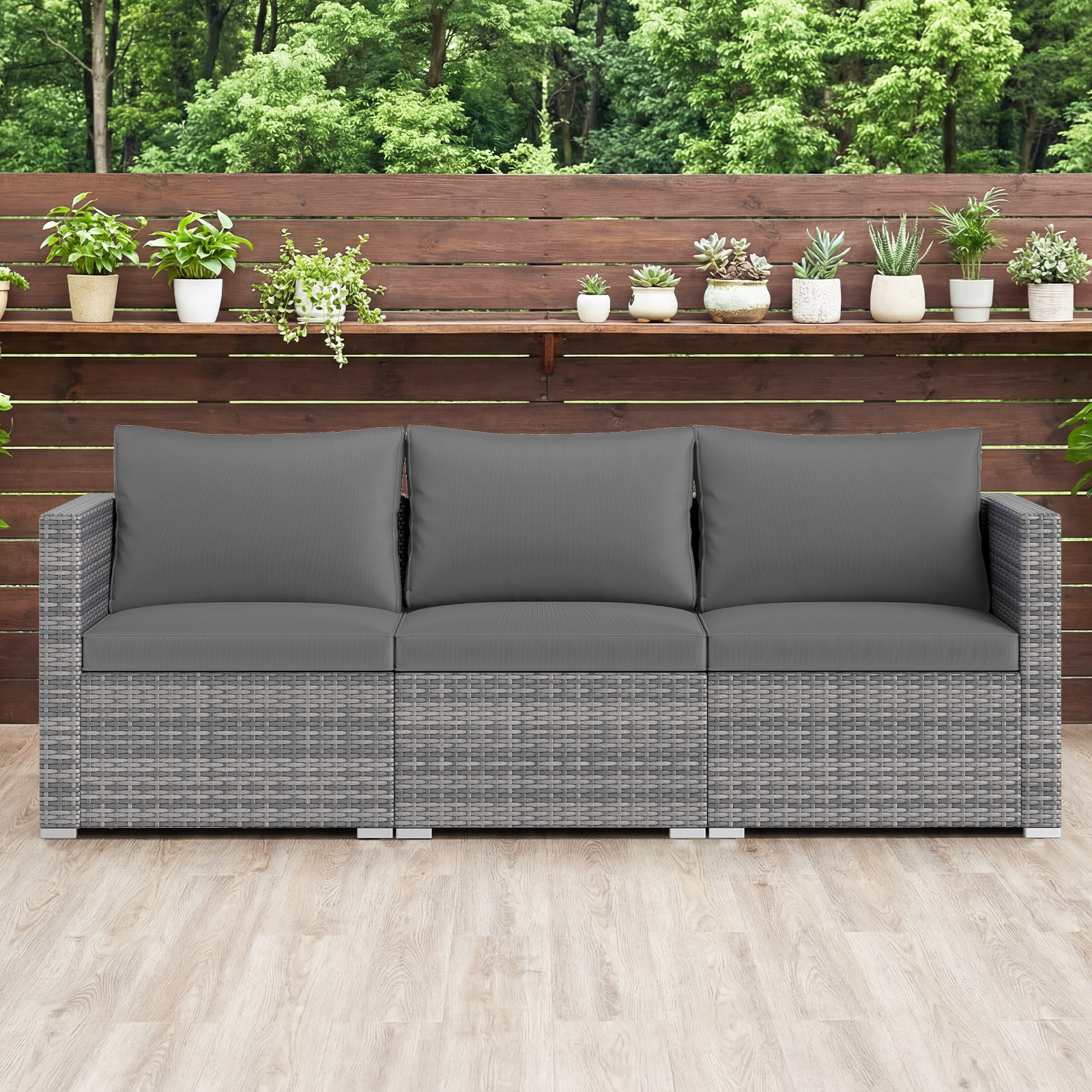 Costway Set divano modulari 3 pezzi per patio in rattan PE con cuscini morbidi, Arredamento esterno per veranda giardino e piscina 67 x 67 x 61,5 cm