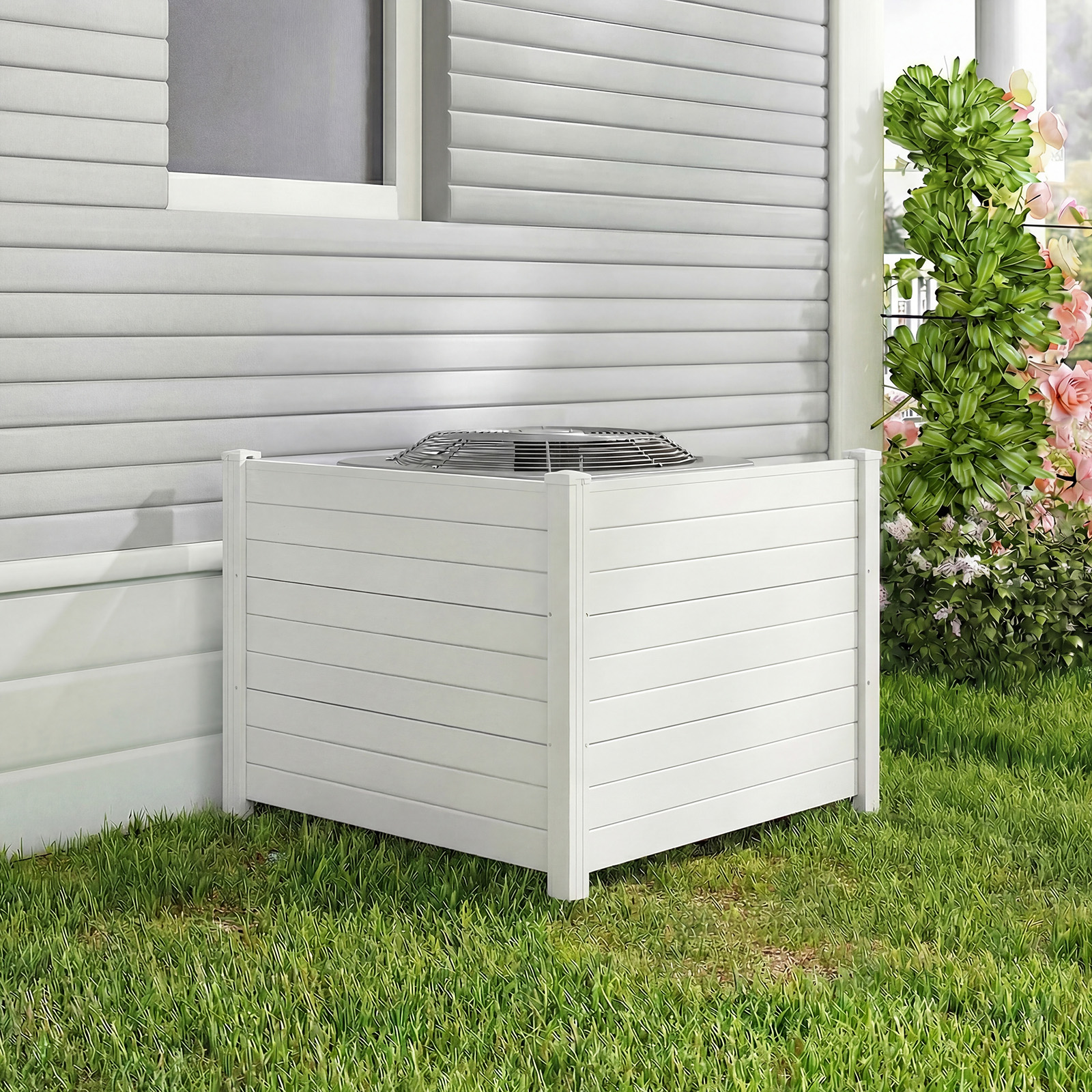 Costway Recinzione decorativa in plastica per giardino a forma di l, Recinzione esterna privacy con pali zincati senza scavo Bianco