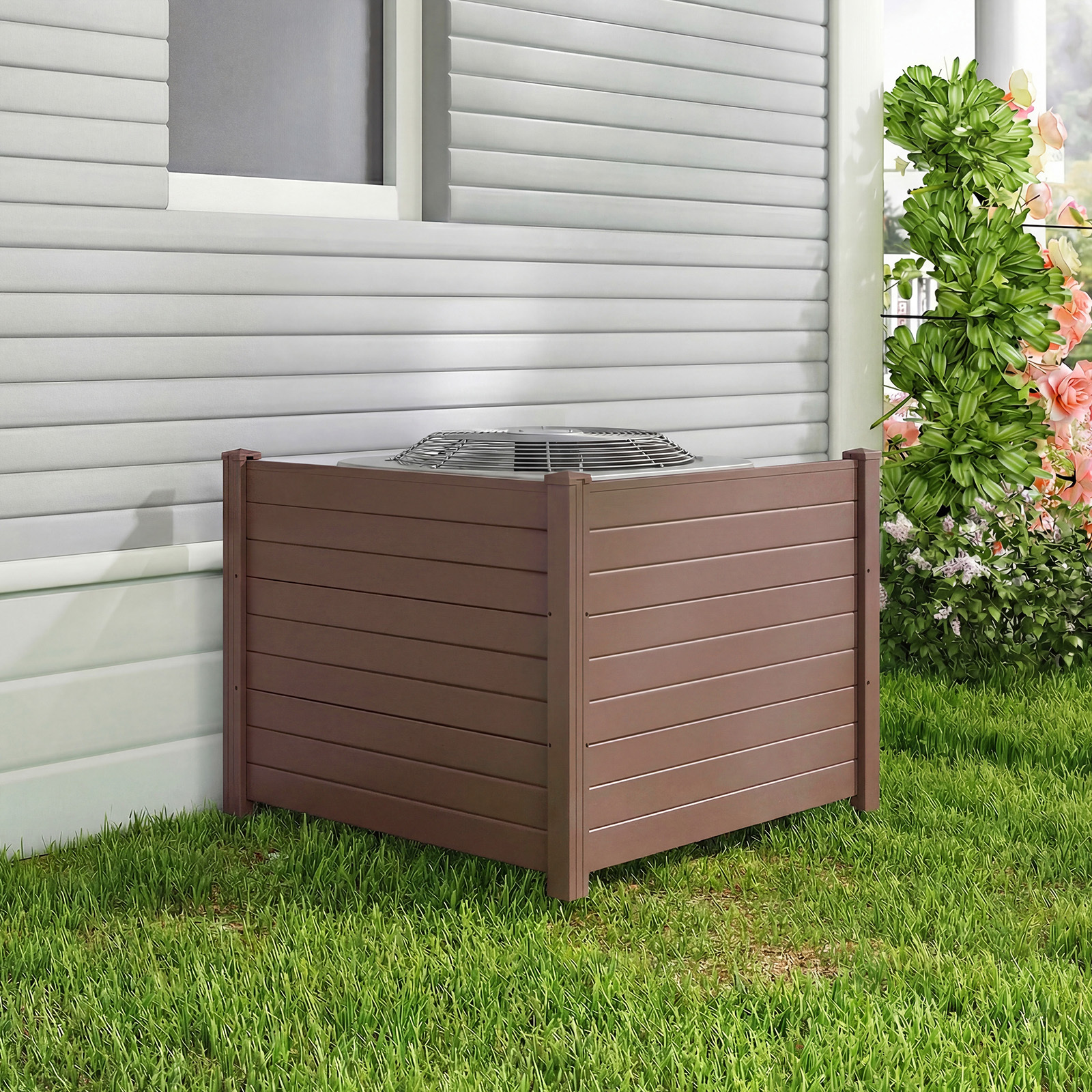 Costway Recinzione decorativa in plastica per giardino a forma di l, Recinzione esterna privacy con pali zincati senza scavo Marrone