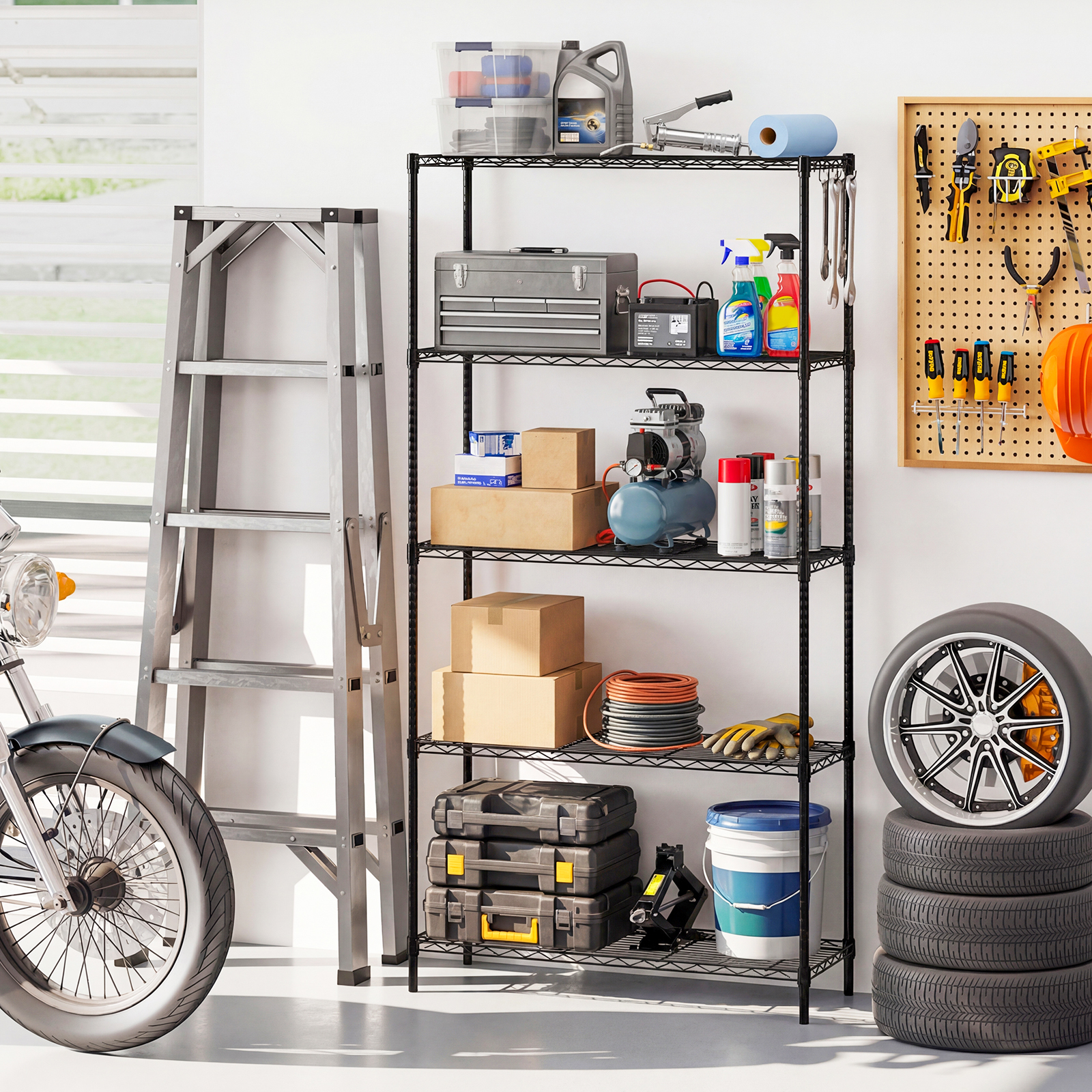 Costway Scaffale metallo 5 ripiani regolabile resistente rete v, Scaffale organizzatore casa cucina garage 565kg 91 x 35 x 182 cm