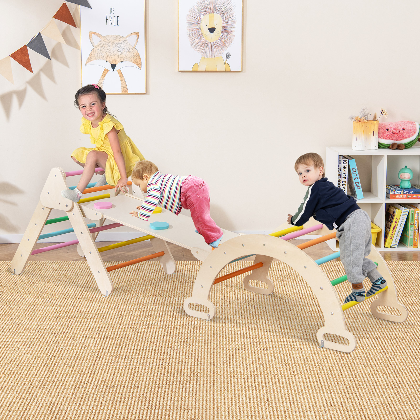 Costway Set 3 giocattoli da arrampicata per bambini 1+ anni con triangolo arco salita, Set di arrampicata Colorato