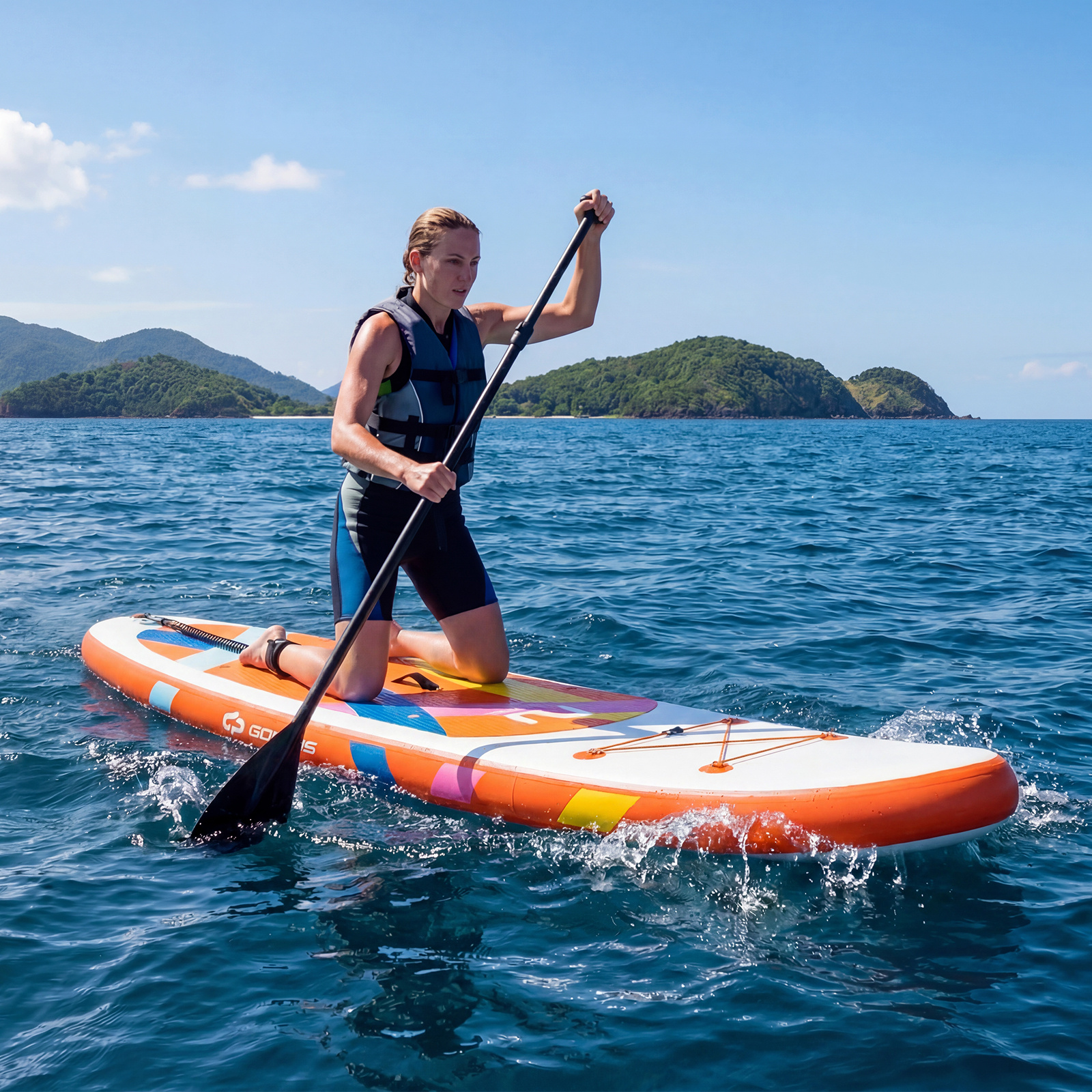 Costway Sup gonfiabile grande con pompa efficiente pagaia in alluminio laccio di sicurezza, Tavola sup per tutti i livelli di abilità Arancione