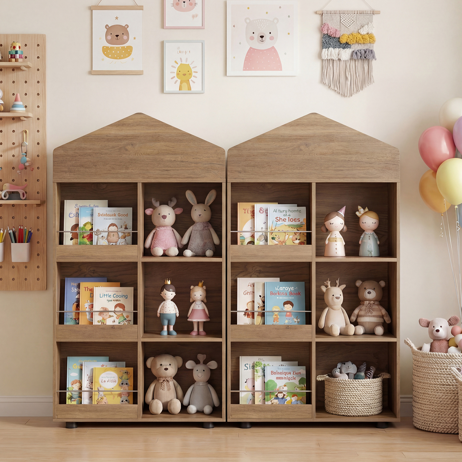 Costway Libreria per bambini a 4 livelli con vano superiore 3 grandi scomparti 3 ripiani per libri e 3 scomparti laterali, Scaffale portaoggetti