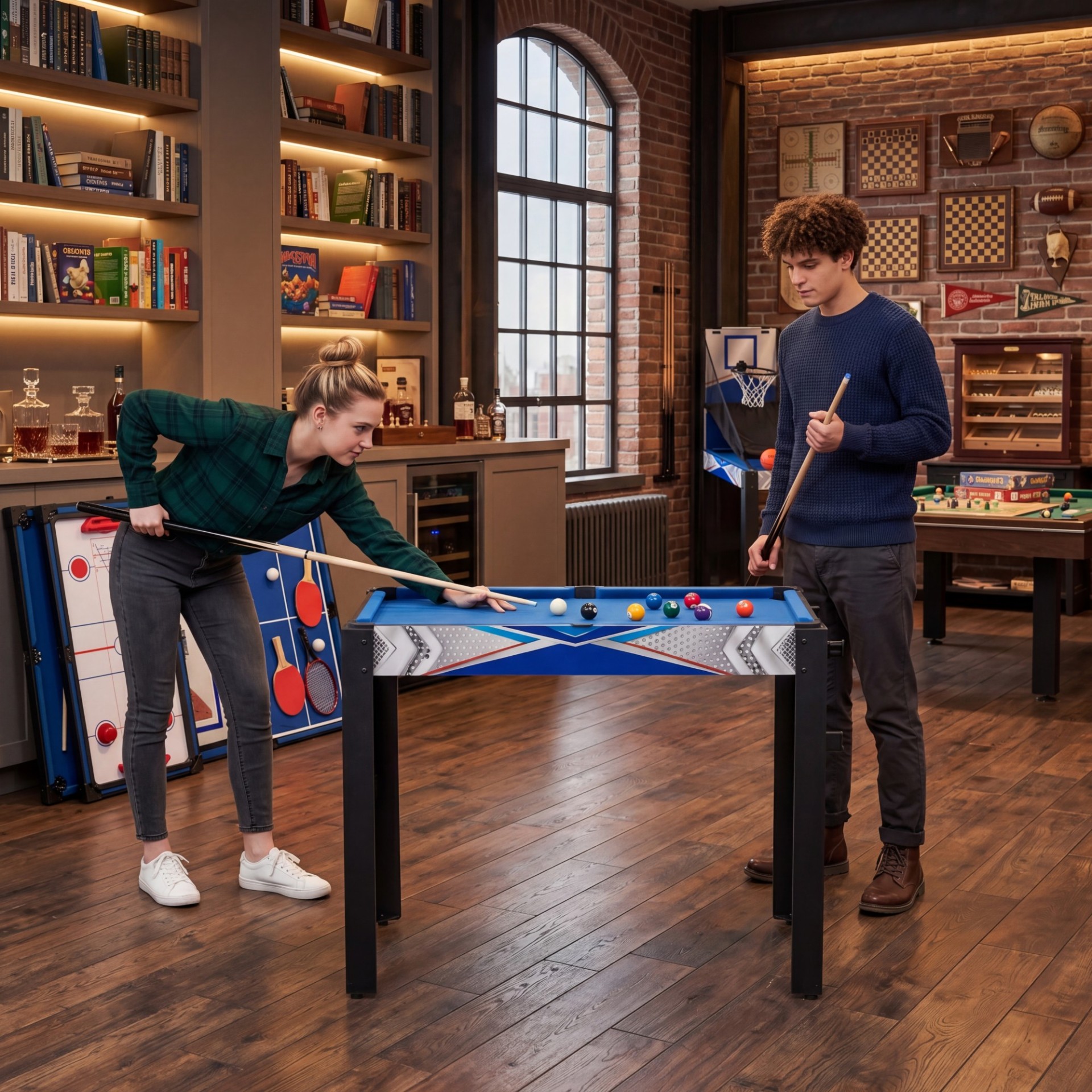 Costway Tavolo da gioco 6-in-1 per bambini con basket e biliardo, Salvaspazio set multi-gioco per ping pong hockey e più