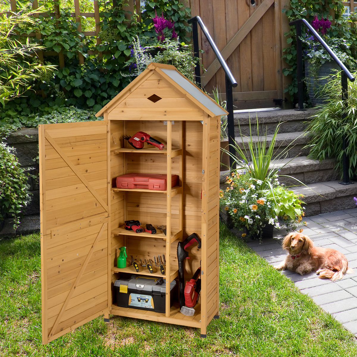 Costway Armadio da esterno per attrezzi in legno, Casetta da giardino 70x45x160cm Naturale