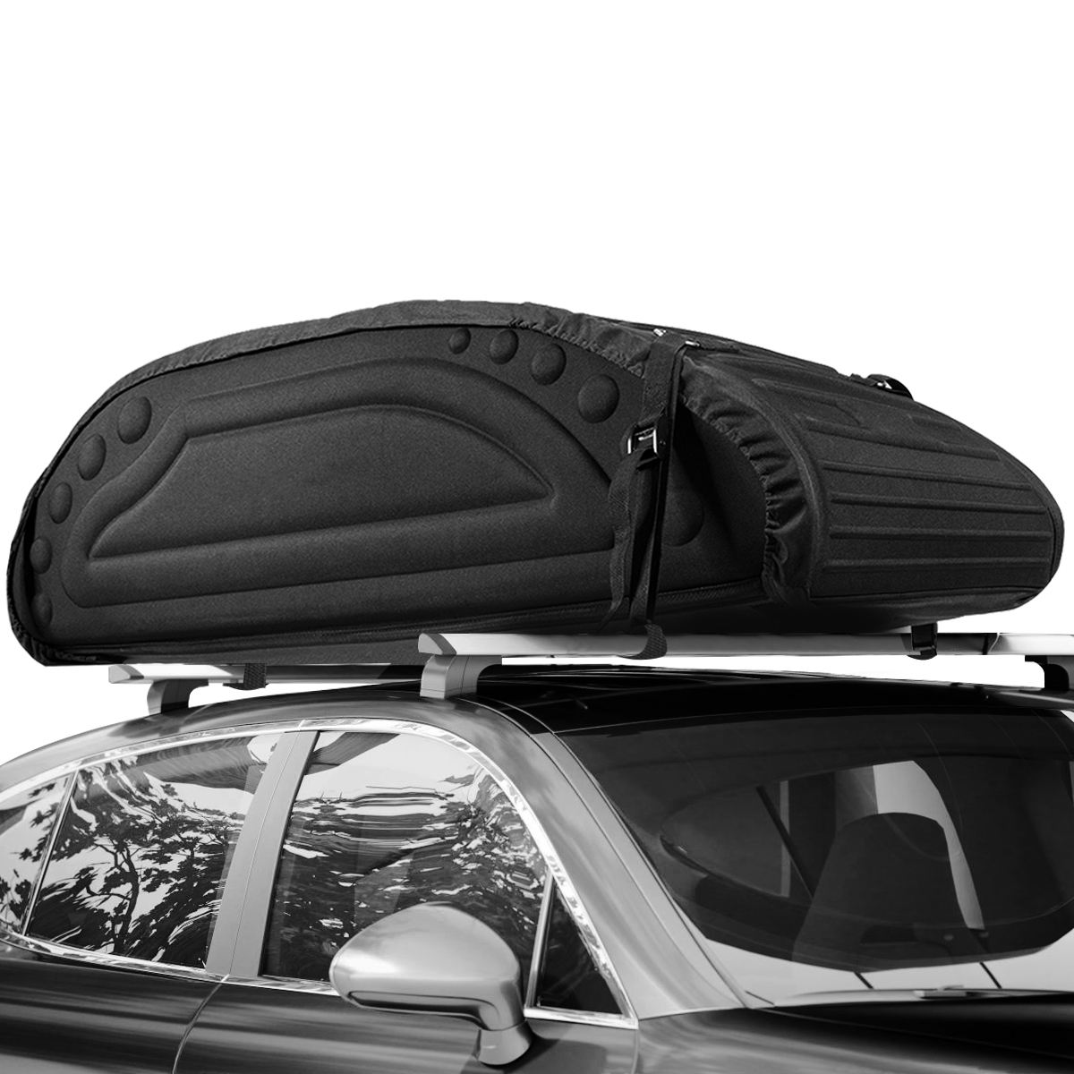 Costway Portapacchi per auto senza griglie con capacità di 400L, Contenitore morbido resistente all’acqua con cinghie per SUV jeep Nero