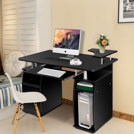 Scrivania per computer da ufficio con cassetti Tavolo porta pc in legno con supporto per tastiera 120x55x85cm Nero