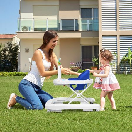 Girello per bambini 2 in 1 regolabile con schienale alto  Funzione girello con vassoio con giocattoli rimovibile 75x60x70cm Blu