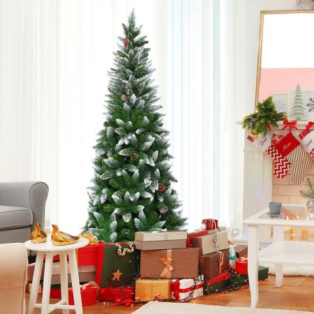 Costway Albero di Natale 180 cm in PVC di alta qualità, Albero di Natale innevato con 630 rami