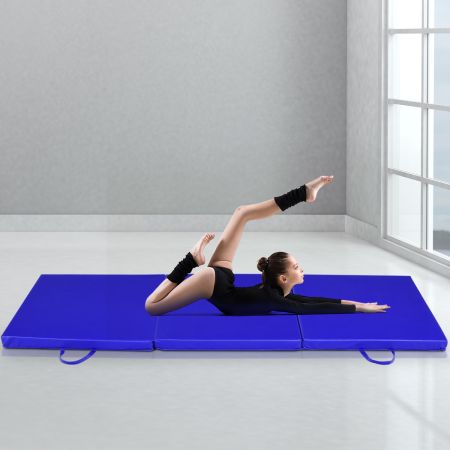 Costway Tappetino yoga pieghevole in pelle PU Materassino fitness spessore multifunzionale e antiscivolo 180x60x5cm Blu