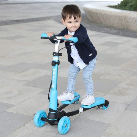 Scooter forbici per bambini a 4 ruote lampeggianti 82x28x72-84cm Monopattino pieghevole per bimbi Blu / Giallo / Rosso