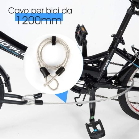 Costway Lucchetto a U per bici con 3 chiavi, supporto e corda, resistente e sicuro, Nero più argento