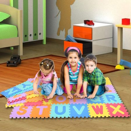 Costway Tappetino da gioco per bambini da pavimento in EVA ecologico 26 pezzi alfabeto e 10 pezzi figure