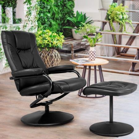 Poltrona relax con poggiapiedi da ufficio Sedia in PU reclinabile e girevole nero per soggiorno