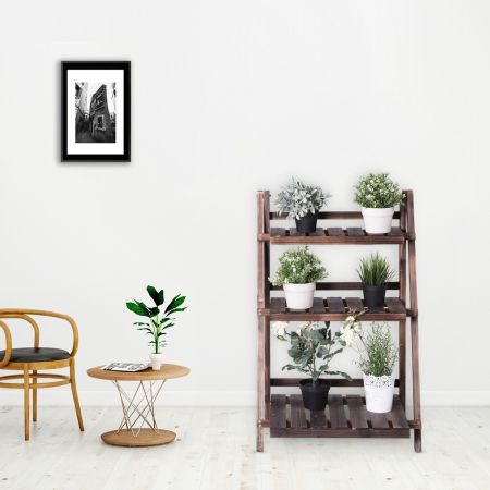Scaffale in legno di abete con 3 livelli per piante, Espositore fiori pieghevole da giardino e cortile 60x32x93cm Marrone