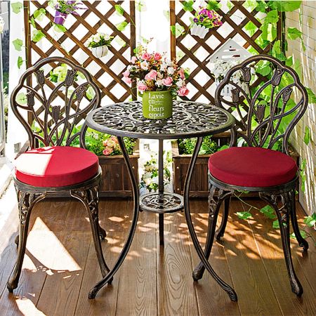 Costway 3 pezzi Set mobili da giardino Tavolino con 2 Sedie set da balcone in metallo colore bronzo