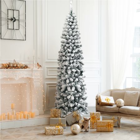 Costway Albero artificiale di Natale, abete innevato non illuminato con aghi in PVC base pieghevole di metallo 140 cm