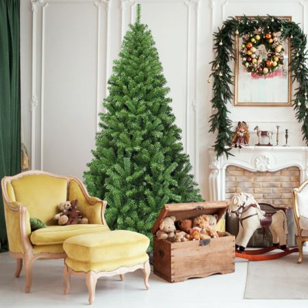 Costway Albero di Natale con aghi in PVC struttura con cerniere base di metallo, Albero di Natale non illuminato 225cm