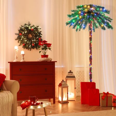 Costway Albero di Palma Artificiale con 64 punte di rami in PVC e 210 luci LED a quattro colori, Albero per Natale