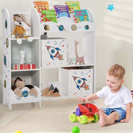 Costway Armadio con 3 livelli e 5 scompartimenti per bambini, Organizer con 2 cassetti per giocattoli e libri Bianco