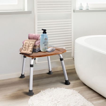 Sgabello da doccia in bambù e alluminio con altezza regolabile Sedia per bagno antiscivolo 49x35x34-51cm