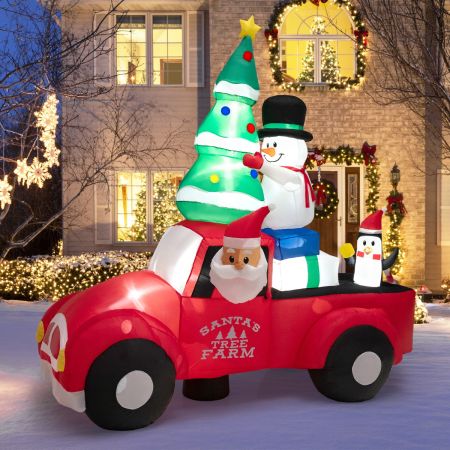 Costway Babbo Natale gonfiabile largo alla guida di un'auto con LED e soffiatore, Decorazione gonfiabile 240cm