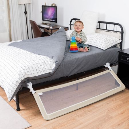 Costway Sponda per il letto per bambini, Sponda con altezza regolabile con tessuto a rete durevole, Beige