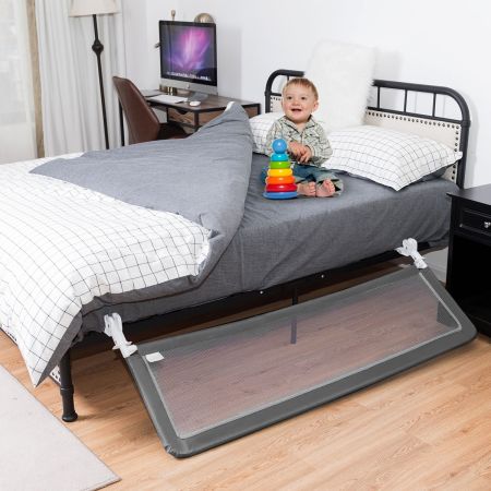 Sponda per il letto per bambini, Sponda con altezza regolabile con tessuto a rete durevole, Grigio