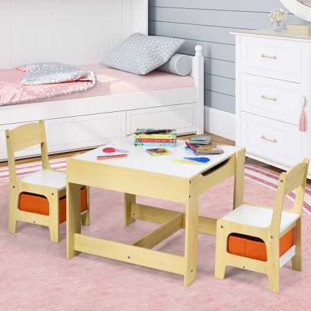 Costway Set tavolo con 2 sedie per bambini in legno Set di 3 pezzi mobili per bimbi 62x62x48cm Colorato