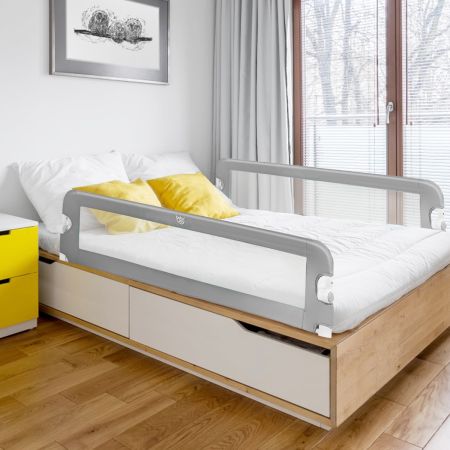 Costway Sponda per il letto 150 cm pieghevole, Sbarra per culla convertibile per letto singolo matrimoniale, Grigio