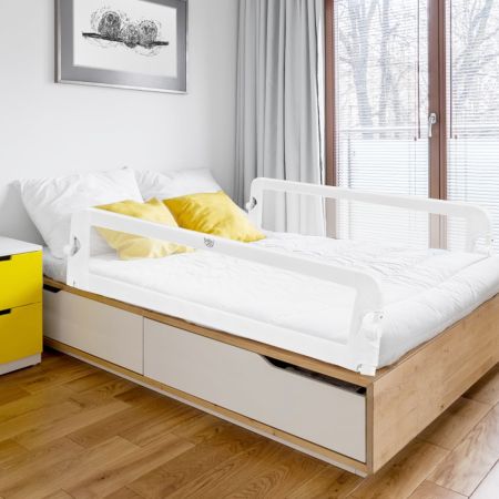 Sponda per il letto 150 cm pieghevole, Sbarra per culla convertibile per letto singolo matrimoniale, Bianco