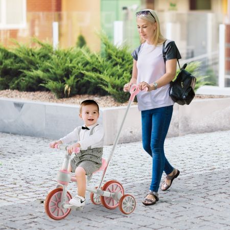 Triciclo per bambini con maniglione altezza regolabile pedali rimovibili, Bici a 4 ruote