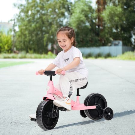 Costway Bici equilibrio 4 in 1 per bambini, Triciclo con rotelle guida limitata manubrio regolabile sedile in PU Rosa