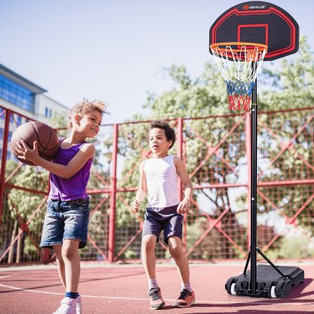 Costway Canestro da basket portabile per bambini per uso interno ed esterno, Supporto canestro regolabile Nero e rosso
