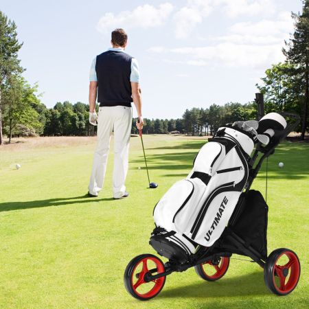 Costway Carrello da golf a spinta con 3 ruote, Carrello pieghevole con borsa rivestita in alluminio cinghia Rosso